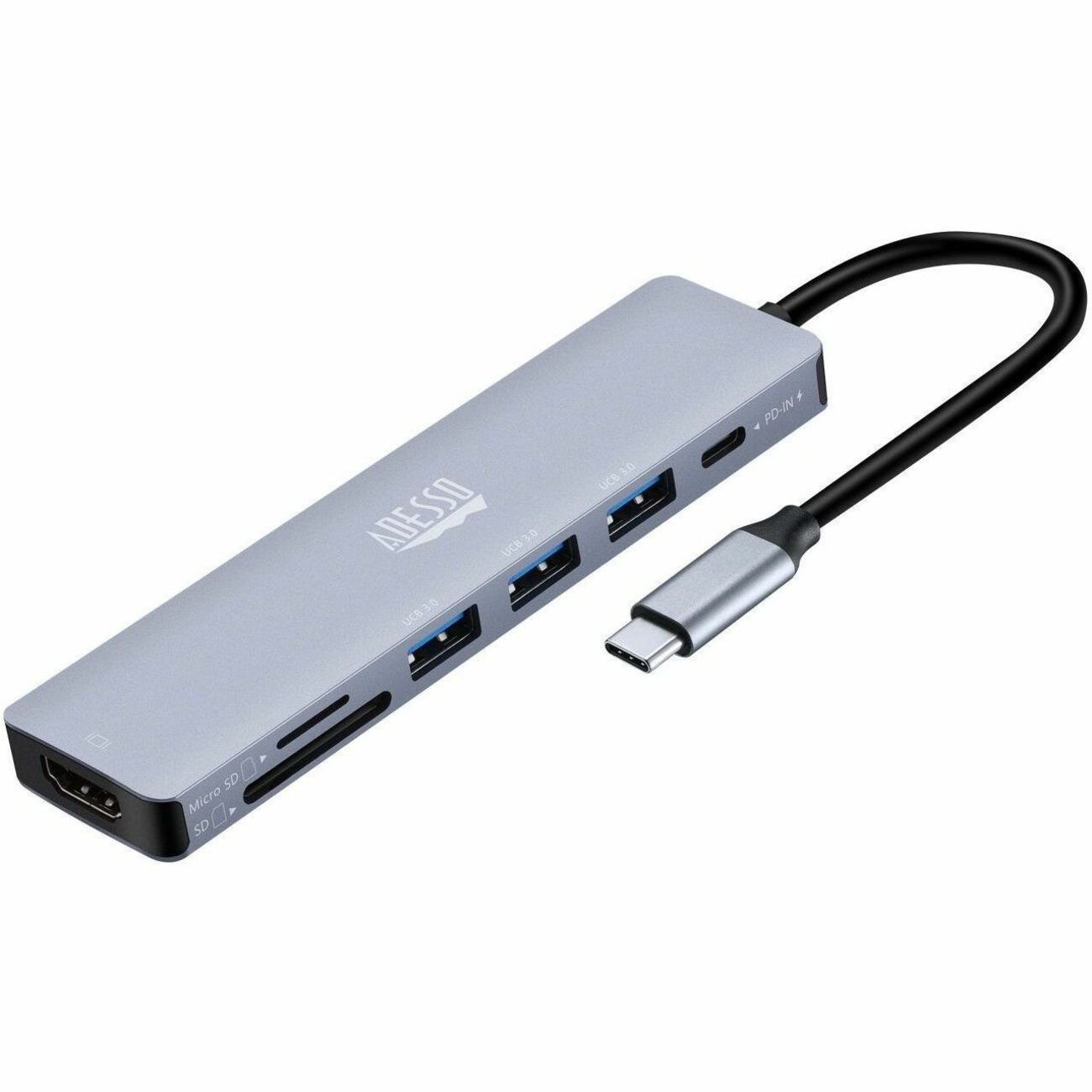Main Image for Adesso AUH-4025 7 in 1 Docking Station, Supports USB C to x1 4K HDMI, 3x USB-A 3.2, 1x PD, 1x Micro SD, 1x SD Card