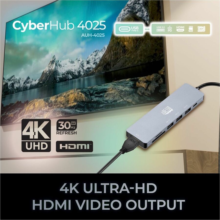 Alternate-Image8 Image for Adesso AUH-4025 7 in 1 Docking Station, Supports USB C to x1 4K HDMI, 3x USB-A 3.2, 1x PD, 1x Micro SD, 1x SD Card