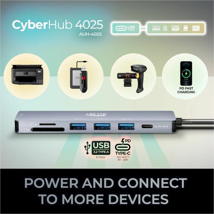 Alternate-Image10 Image for Adesso AUH-4025 7 in 1 Docking Station, Supports USB C to x1 4K HDMI, 3x USB-A 3.2, 1x PD, 1x Micro SD, 1x SD Card