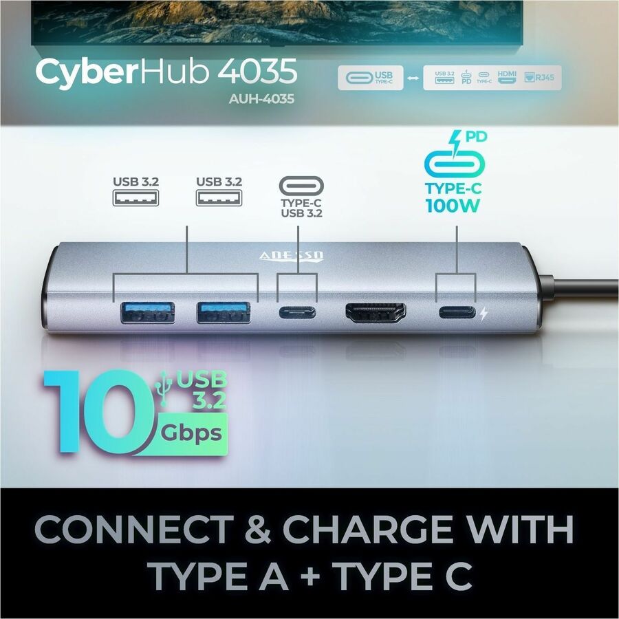 Alternate-Image5 Image for Adesso AUH-4035 7 in 1 Docking Station, Supports USB C to x1 4K HDMI, 3x USB-A 3.2, 1x PD, 1x Micro SD, 1x SD Card