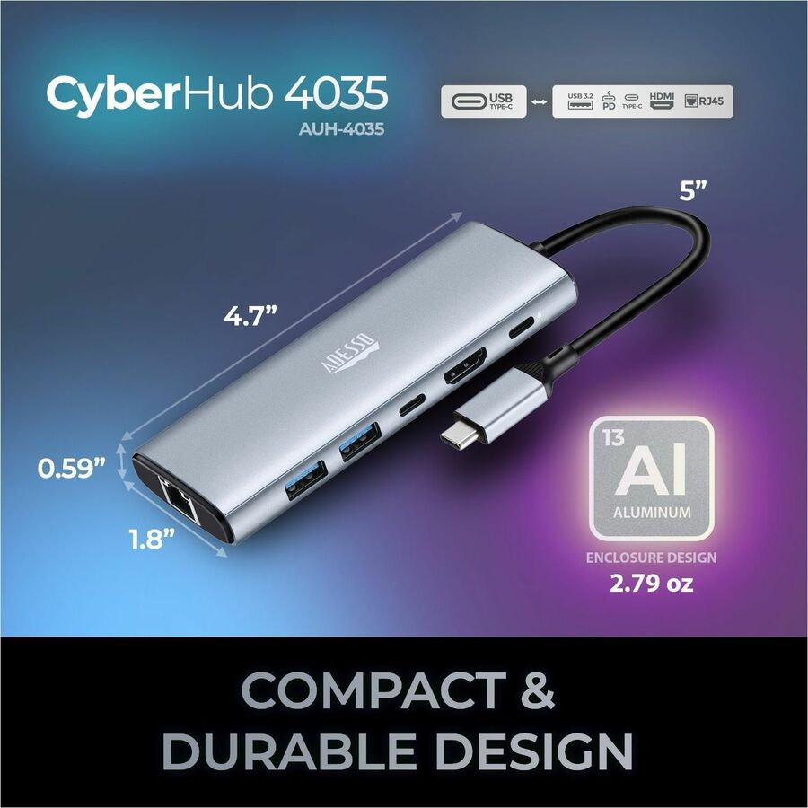 Alternate-Image10 Image for Adesso AUH-4035 7 in 1 Docking Station, Supports USB C to x1 4K HDMI, 3x USB-A 3.2, 1x PD, 1x Micro SD, 1x SD Card