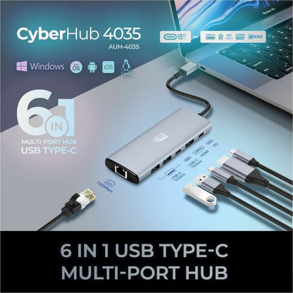 Alternate-Image6 Image for Adesso AUH-4035 7 in 1 Docking Station, Supports USB C to x1 4K HDMI, 3x USB-A 3.2, 1x PD, 1x Micro SD, 1x SD Card