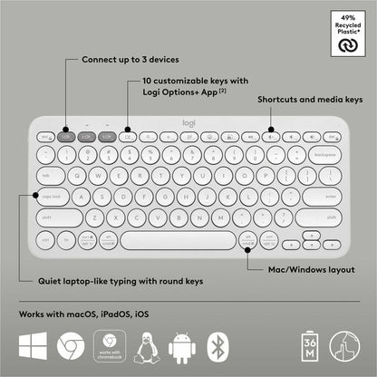 Alternate-Image5 Image for Logitech Pebble Keys 2 K380s, Multi-Device Bluetooth Wireless Keyboard with Customizable Shortcuts, Tonal White