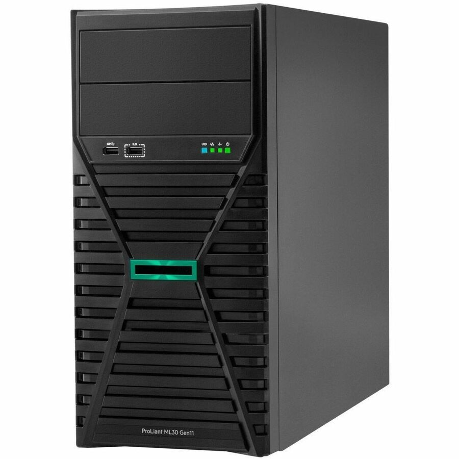 Left Image for HPE SMART CHOICE ProLiant ML30 G11 4U Tower Server - 1 x Intel Xeon E-2434 3.4 GHz - 32 GB RAM - 1.92 TB SSD - (2 x 960GB) SSD Configuration - Serial ATA/600, 12Gb/s SAS, NVMe Controller