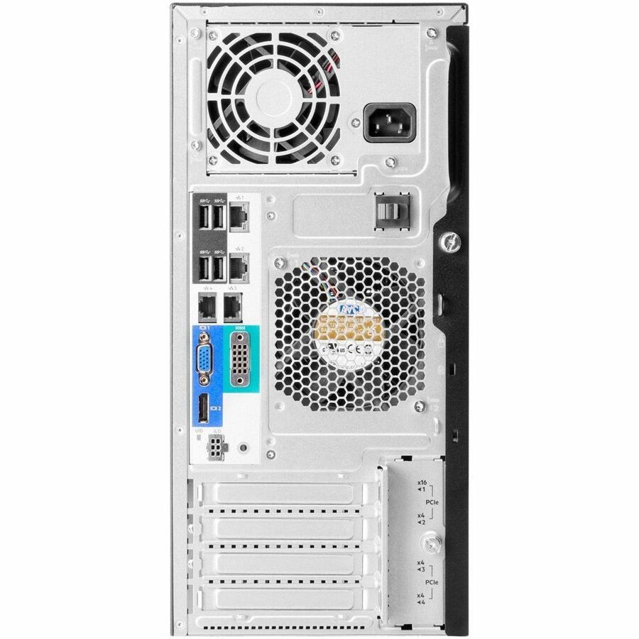 Rear Image for HPE SMART CHOICE ProLiant ML30 G11 4U Tower Server - 1 x Intel Xeon E-2434 3.4 GHz - 32 GB RAM - 1.92 TB SSD - (2 x 960GB) SSD Configuration - Serial ATA/600, 12Gb/s SAS, NVMe Controller