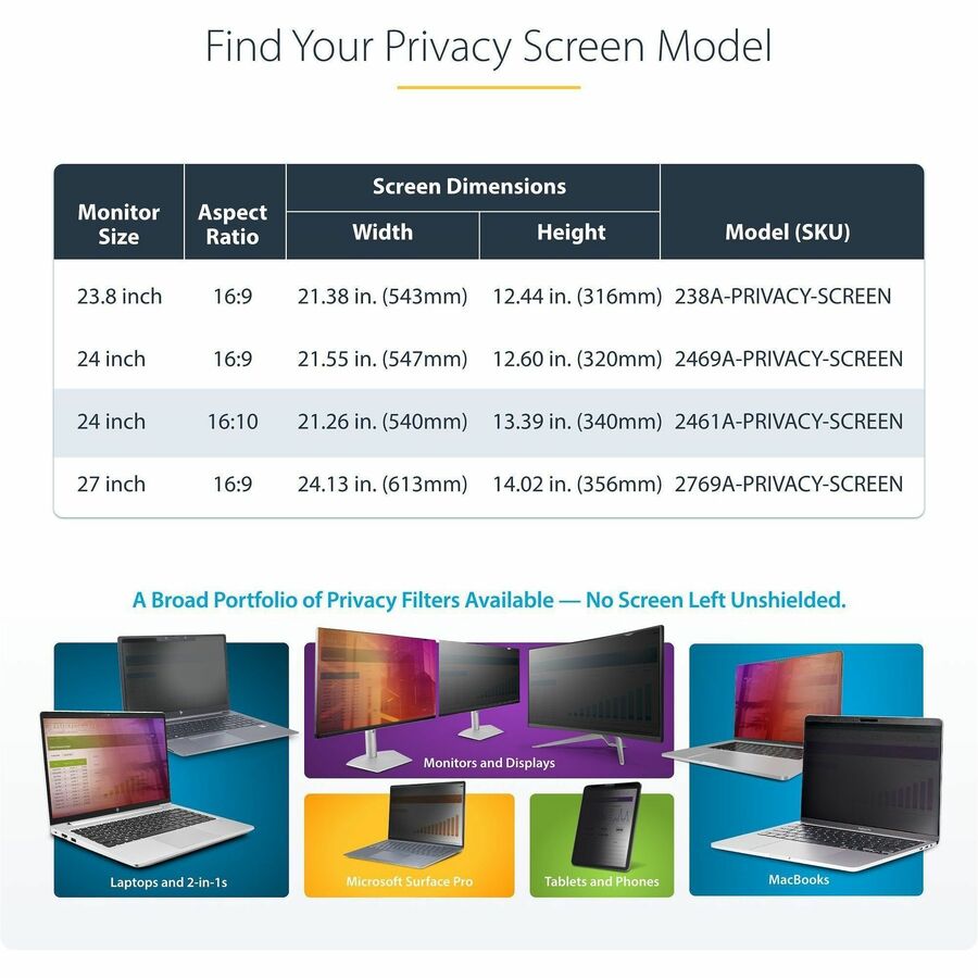 Alternate-Image4 Image for StarTech.com 24-inch 16:10 Computer Monitor Privacy Screen, Hanging Acrylic Filter, Monitor Screen Protector/Shield, +/- 30 Deg., Glossy