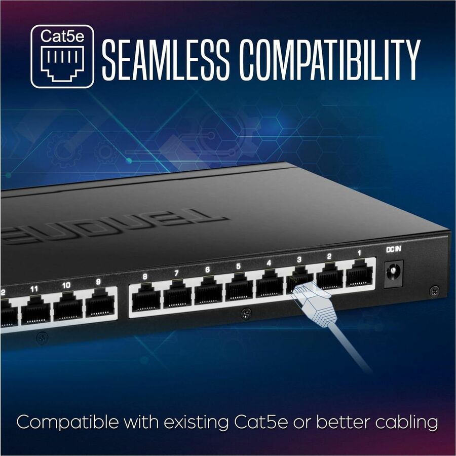 Alternate-Image8 Image for TRENDnet 16-Port Unmanaged 2.5G Desktop Network Ethernet Switch, TEG-S3160, 16 x 2.5Gb RJ-45 Ports, 80Gbps Switching Capacity, Ethernet Splitter, NDAA & TAA Compliant, Lifetime Protection, Black