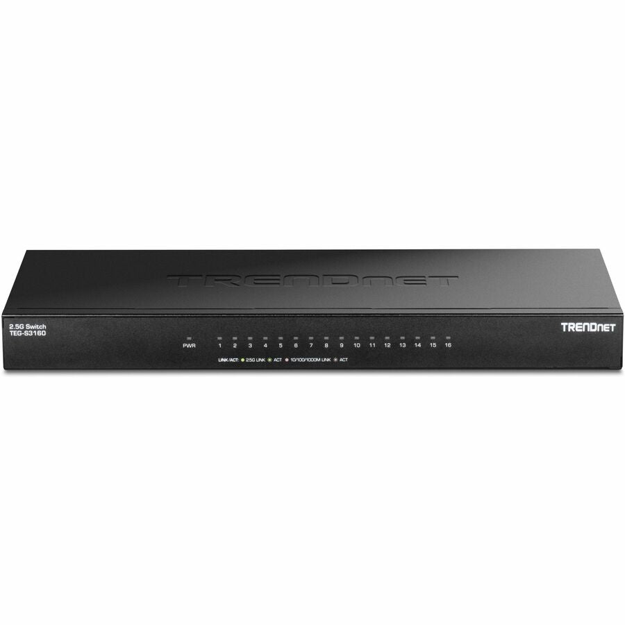 Alternate-Image3 Image for TRENDnet 16-Port Unmanaged 2.5G Desktop Network Ethernet Switch, TEG-S3160, 16 x 2.5Gb RJ-45 Ports, 80Gbps Switching Capacity, Ethernet Splitter, NDAA & TAA Compliant, Lifetime Protection, Black