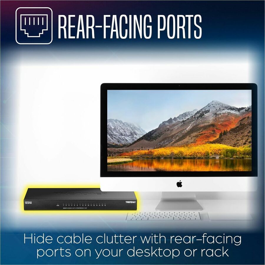 Alternate-Image9 Image for TRENDnet 16-Port Unmanaged 2.5G Desktop Network Ethernet Switch, TEG-S3160, 16 x 2.5Gb RJ-45 Ports, 80Gbps Switching Capacity, Ethernet Splitter, NDAA & TAA Compliant, Lifetime Protection, Black