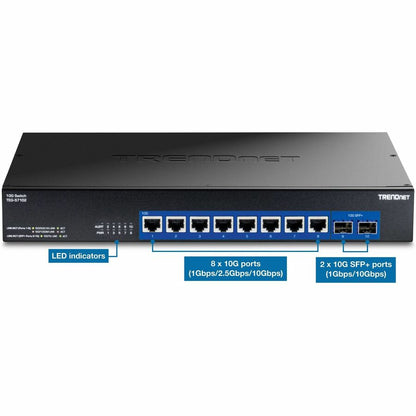 Alternate-Image3 Image for TRENDnet 10-Port 10G Unmanaged Switch, TEG-S7102, 8 x 10G  RJ-45 Ports, 2 x 10G SFP+ Ports, 200Gbps Switching Capacity,  Rackmount Design, Lifetime Protection, Black