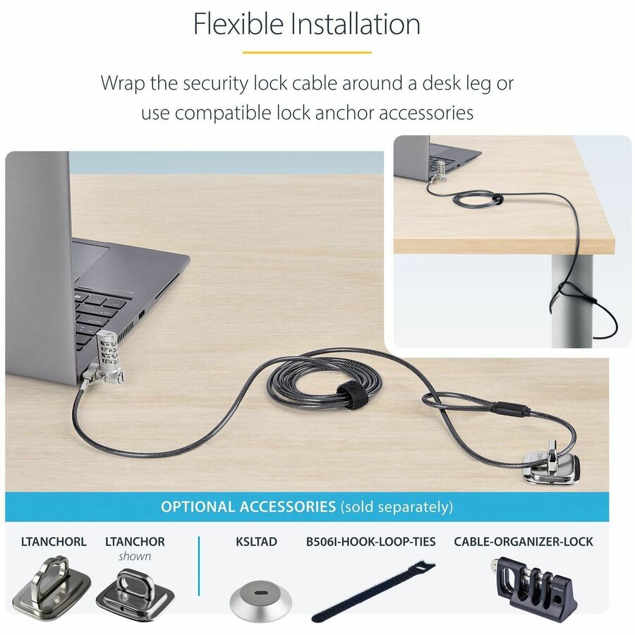 Alternate-Image5 Image for StarTech.com 25-Pack Universal Laptop Lock 6.6ft, Serialized Combo Security Cable For Notebook, Compatible w/Noble Wedge&reg;/Nano/K-Slot