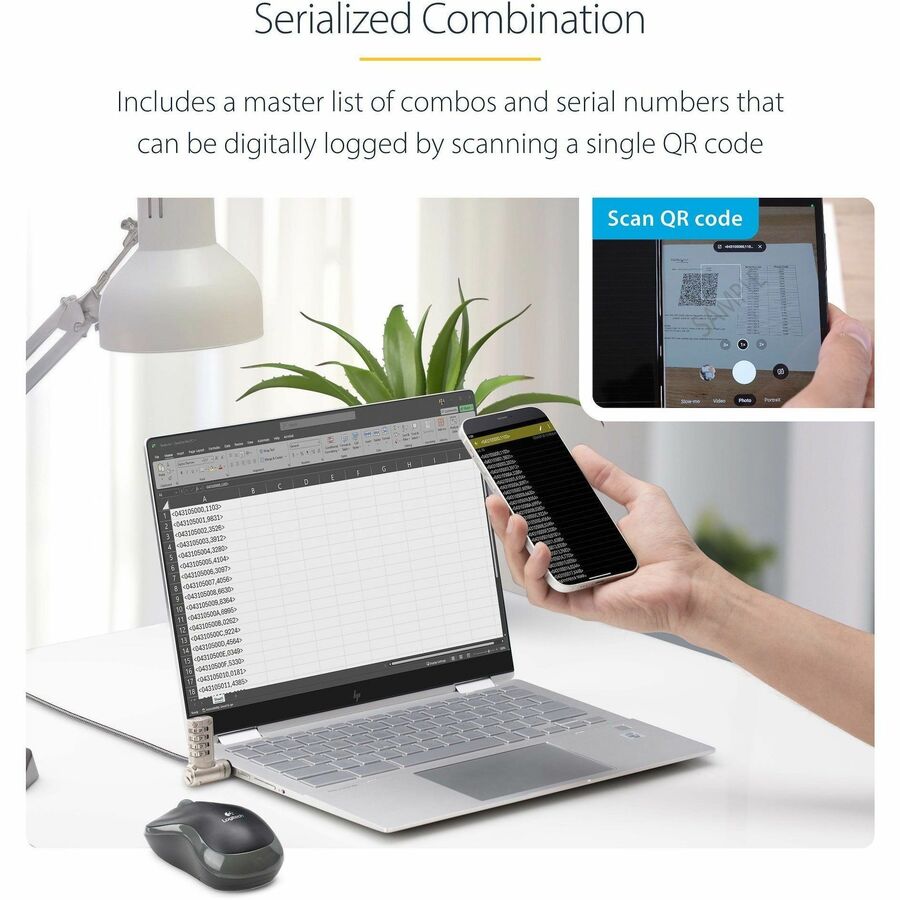 Alternate-Image2 Image for StarTech.com 25-Pack Universal Laptop Lock 6.6ft, Serialized Combo Security Cable For Notebook, Compatible w/Noble Wedge&reg;/Nano/K-Slot