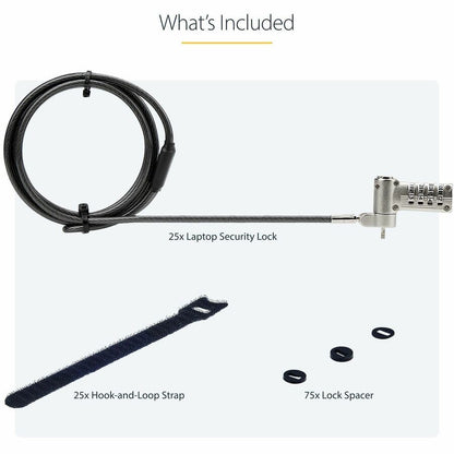 Alternate-Image7 Image for StarTech.com 25-Pack Universal Laptop Lock 6.6ft, Serialized Combo Security Cable For Notebook, Compatible w/Noble Wedge&reg;/Nano/K-Slot