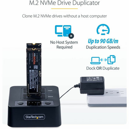 Alternate-Image1 Image for StarTech.com 1:1 M.2 NVMe Drive Duplicator, 90GBpm Standalone M.2 SSD Cloner/Copier, USB-C 3.2 20Gbps M.2 Dual-Bay Drive Docking Station