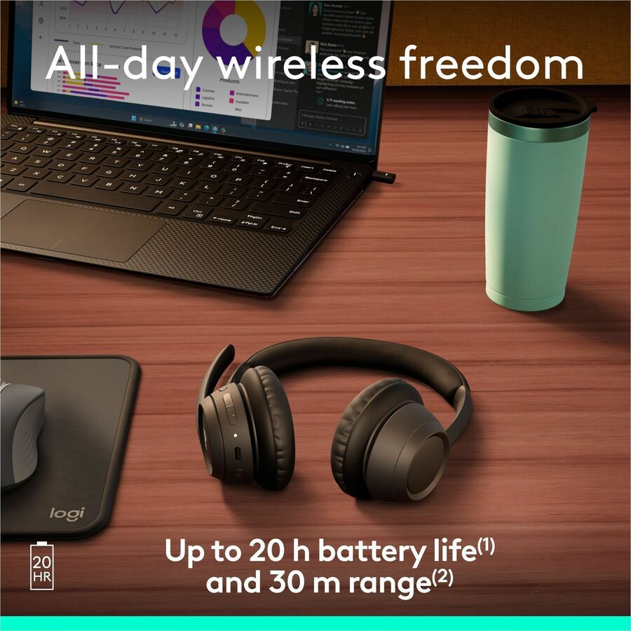 Alternate-Image4 Image for Logitech Zone 305 for Business, Wireless Bluetooth Headset With Microphone, for Google Meet, Google Voice, Zoom, Compatible With Windows, Mac, Chrome, Linux, iOS, iPadOS, Android, Black