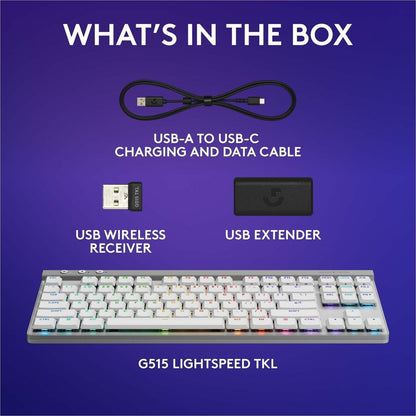 Alternate-Image7 Image for Logitech G515 LIGHTSPEED TKL Low Profile Wireless Gaming Keyboard, LIGHTSYNC RGB, Thin Tenkeyless Design, PBT Keycaps, Tactile (Brown) Mechanical Switches, White