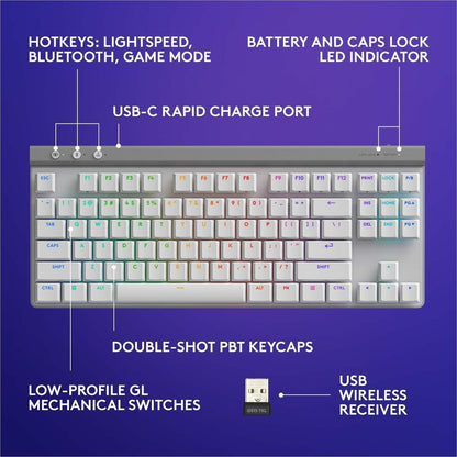 Alternate-Image5 Image for Logitech G515 LIGHTSPEED TKL Low Profile Wireless Gaming Keyboard, LIGHTSYNC RGB, Thin Tenkeyless Design, PBT Keycaps, Tactile (Brown) Mechanical Switches, White