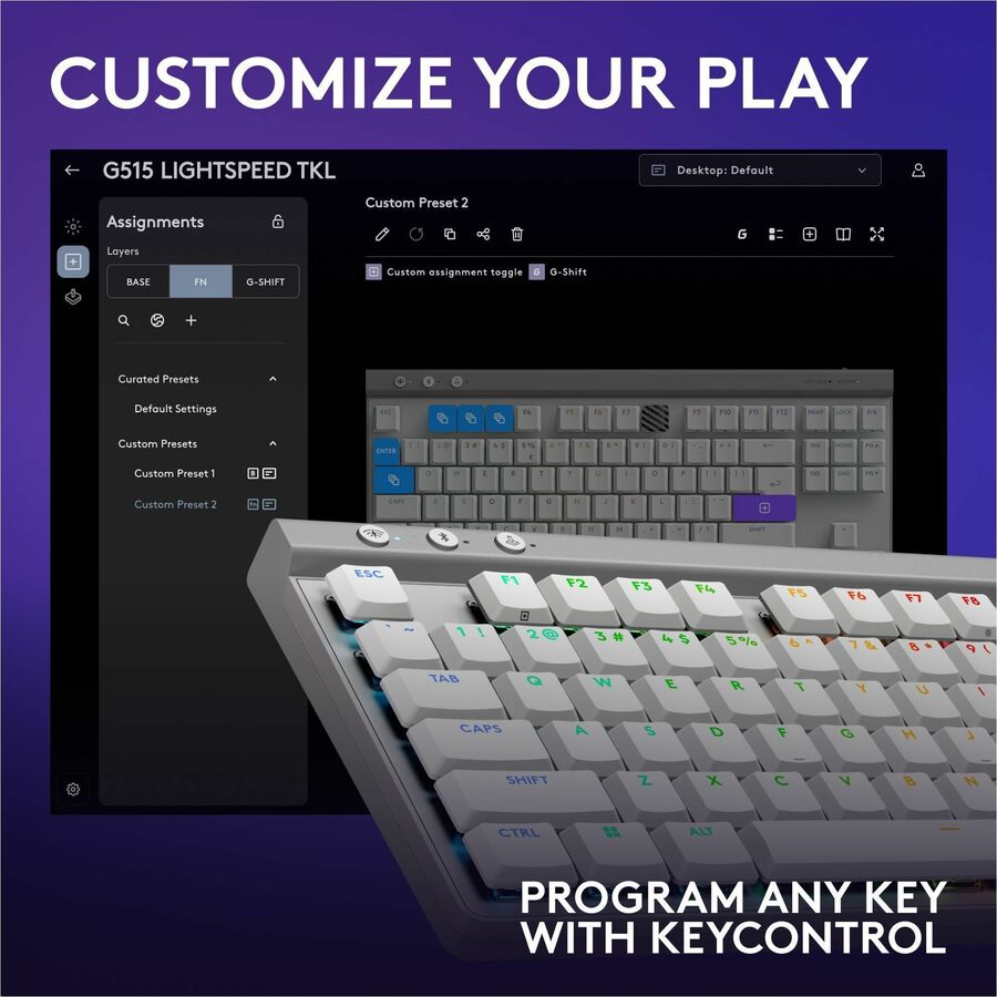 Alternate-Image6 Image for Logitech G515 LIGHTSPEED TKL Low Profile Wireless Gaming Keyboard, LIGHTSYNC RGB, Thin Tenkeyless Design, PBT Keycaps, Linear (Red) Mechanical Switches, White
