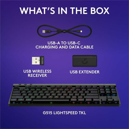 Alternate-Image7 Image for Logitech G515 LIGHTSPEED TKL Low Profile Wireless Gaming Keyboard, LIGHTSYNC RGB, Thin Tenkeyless Design, PBT Keycaps, Linear (Red) Mechanical Switches, Black