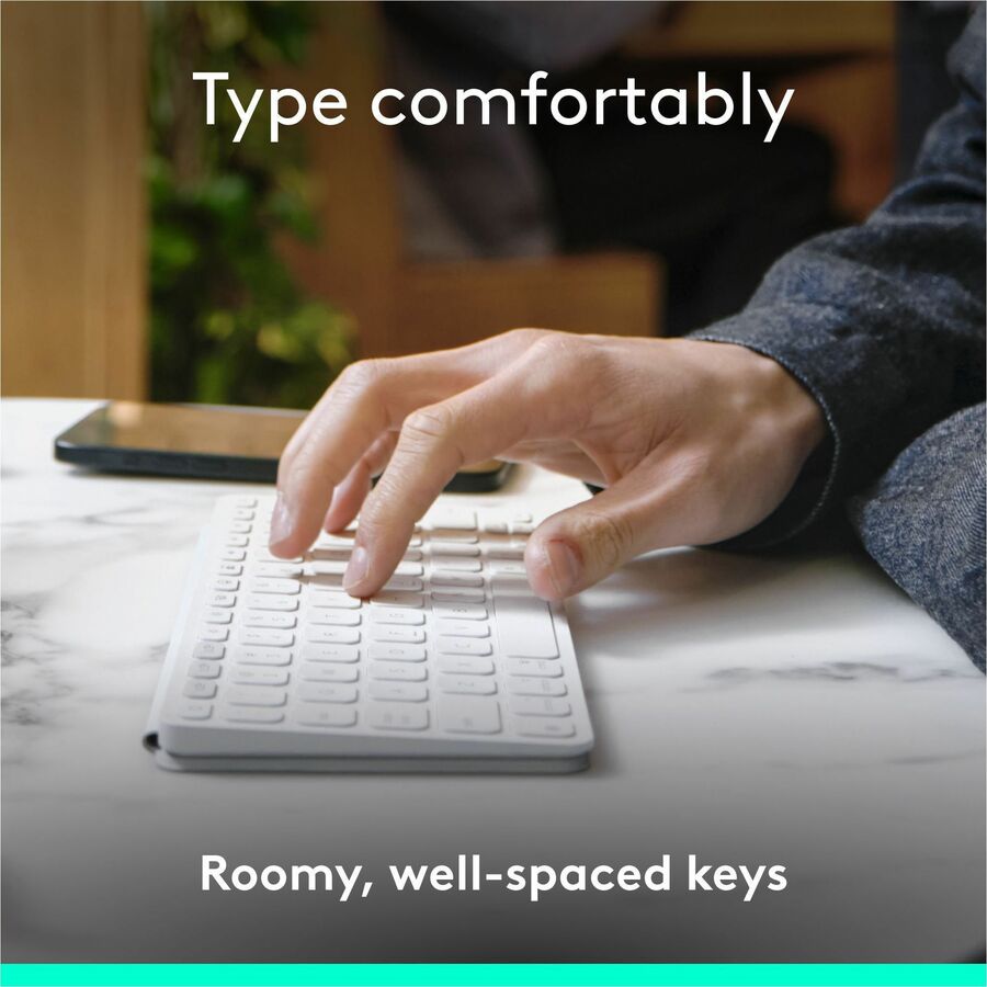 Alternate-Image3 Image for Logitech Keys-To-Go 2 Portable Bluetooth Keyboard for Tablet With Built-in Cover, Slim and Compact Wireless Keyboard for Windows, Android, Linux, iPad, iPhone, Mac, Apple TV (Pale Grey)