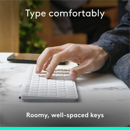 Alternate-Image3 Image for Logitech Keys-To-Go 2 Portable Bluetooth Keyboard for Tablet With Built-in Cover, Slim and Compact Wireless Keyboard for Windows, Android, Linux, iPad, iPhone, Mac, Apple TV (Pale Grey)