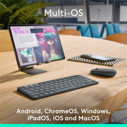Alternate-Image4 Image for Logitech Keys-To-Go 2 Portable Bluetooth Keyboard for Tablet With Built-in Cover, Slim and Compact Wireless Keyboard for Windows, Android, Linux, iPad, iPhone, Mac, Apple TV (Graphite)
