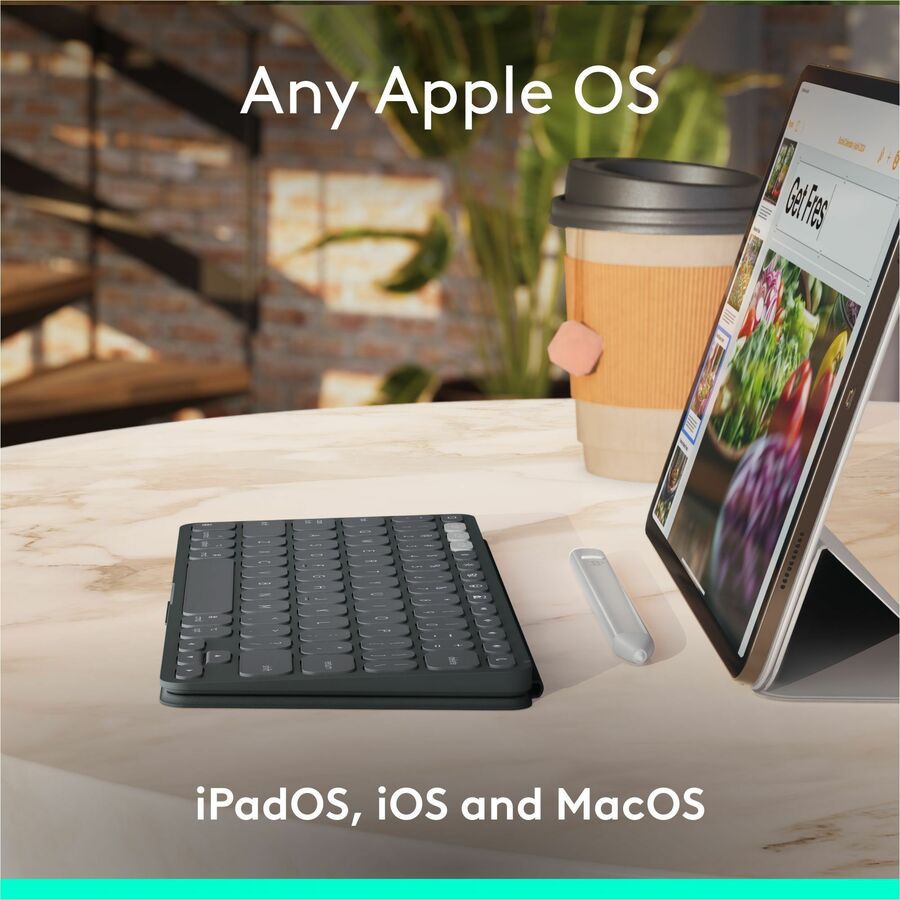Alternate-Image4 Image for Logitech Keys-To-Go 2 Portable Wireless iPad Keyboard With Built-in Cover, Slim and Compact Wireless Keyboard for iPad, iPhone, Mac, and Apple TV, Easily Switch Between Devices (Graphite)
