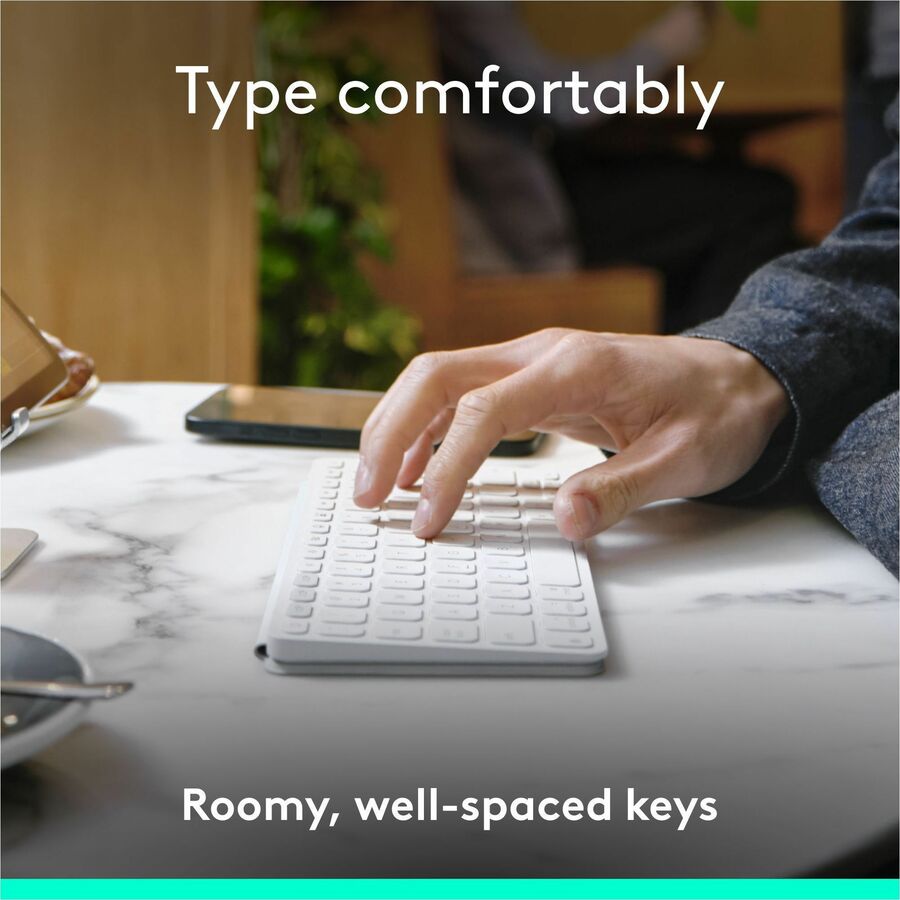 Alternate-Image3 Image for Logitech Keys-To-Go 2 Portable Wireless iPad Keyboard With Built-in Cover, Slim and Compact Wireless Keyboard for iPad, iPhone, Mac, and Apple TV, Easily Switch Between Devices (Pale Grey)