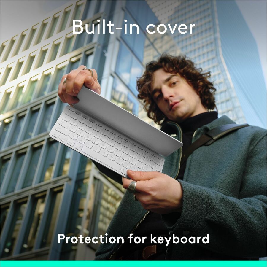 Alternate-Image2 Image for Logitech Keys-To-Go 2 Portable Wireless iPad Keyboard With Built-in Cover, Slim and Compact Wireless Keyboard for iPad, iPhone, Mac, and Apple TV, Easily Switch Between Devices (Pale Grey)