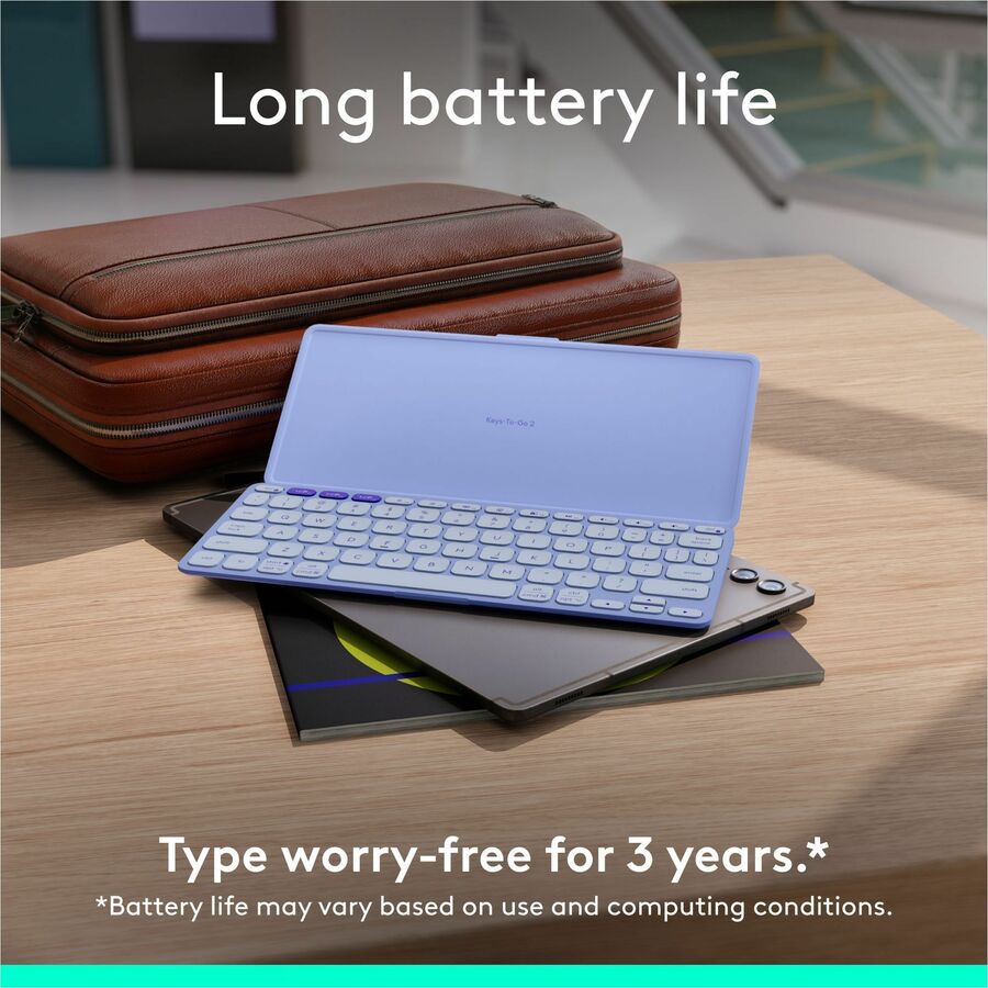 Alternate-Image7 Image for Logitech Keys-To-Go 2 Portable Bluetooth Keyboard for Tablet With Built-in Cover, Slim and Compact Wireless Keyboard for Windows, Android, Linux, iPad, iPhone, Mac, Apple TV (Lilac)