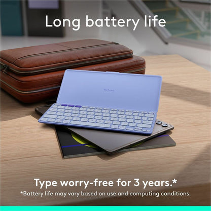 Alternate-Image7 Image for Logitech Keys-To-Go 2 Portable Bluetooth Keyboard for Tablet With Built-in Cover, Slim and Compact Wireless Keyboard for Windows, Android, Linux, iPad, iPhone, Mac, Apple TV (Lilac)