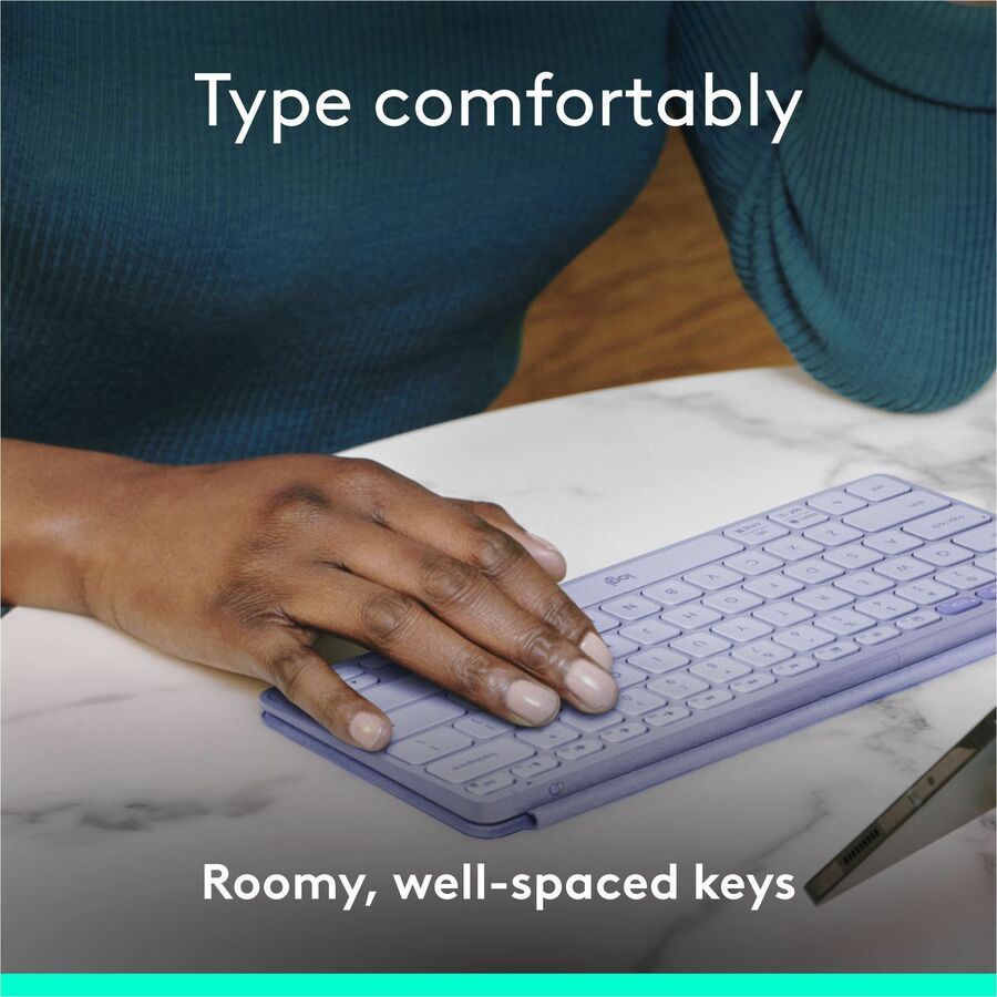Alternate-Image3 Image for Logitech Keys-To-Go 2 Portable Bluetooth Keyboard for Tablet With Built-in Cover, Slim and Compact Wireless Keyboard for Windows, Android, Linux, iPad, iPhone, Mac, Apple TV (Lilac)