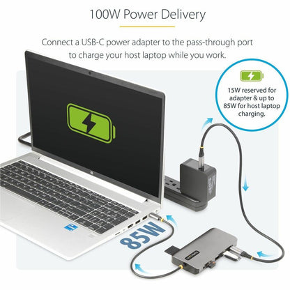 Alternate-Image4 Image for StarTech.com USB-C Triple-Monitor Multiport Adapter, Dual 4K 60Hz + 4K 30Hz HDMI & DP, 4x USB-A, 100W PD Pass-Through, GbE, SD Card Reader