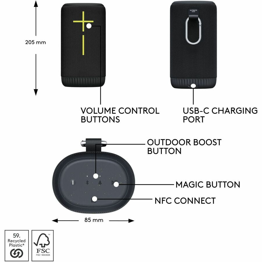 Alternate-Image5 Image for ULTIMATE EARS EVERBOOM Wireless Bluetooth Portable Speaker, Big Bass and Immersive 360-Degree Sound, Floatable Waterproof Speaker IP67, up to 20-Hour Battery and 180 ft (55 m) Range, Black