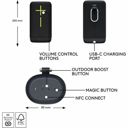 Alternate-Image5 Image for ULTIMATE EARS EVERBOOM Wireless Bluetooth Portable Speaker, Big Bass and Immersive 360-Degree Sound, Floatable Waterproof Speaker IP67, up to 20-Hour Battery and 180 ft (55 m) Range, Black