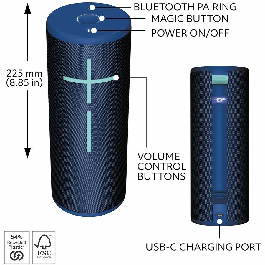 Alternate-Image4 Image for Ultimate Ears MEGABOOM 4 Portable Waterproof Bluetooth Speaker With Powerful 360-Degree Sound and Thundering Bass, Floating Speaker With 20-Hour Battery and 147ft (45m) Range, Blue