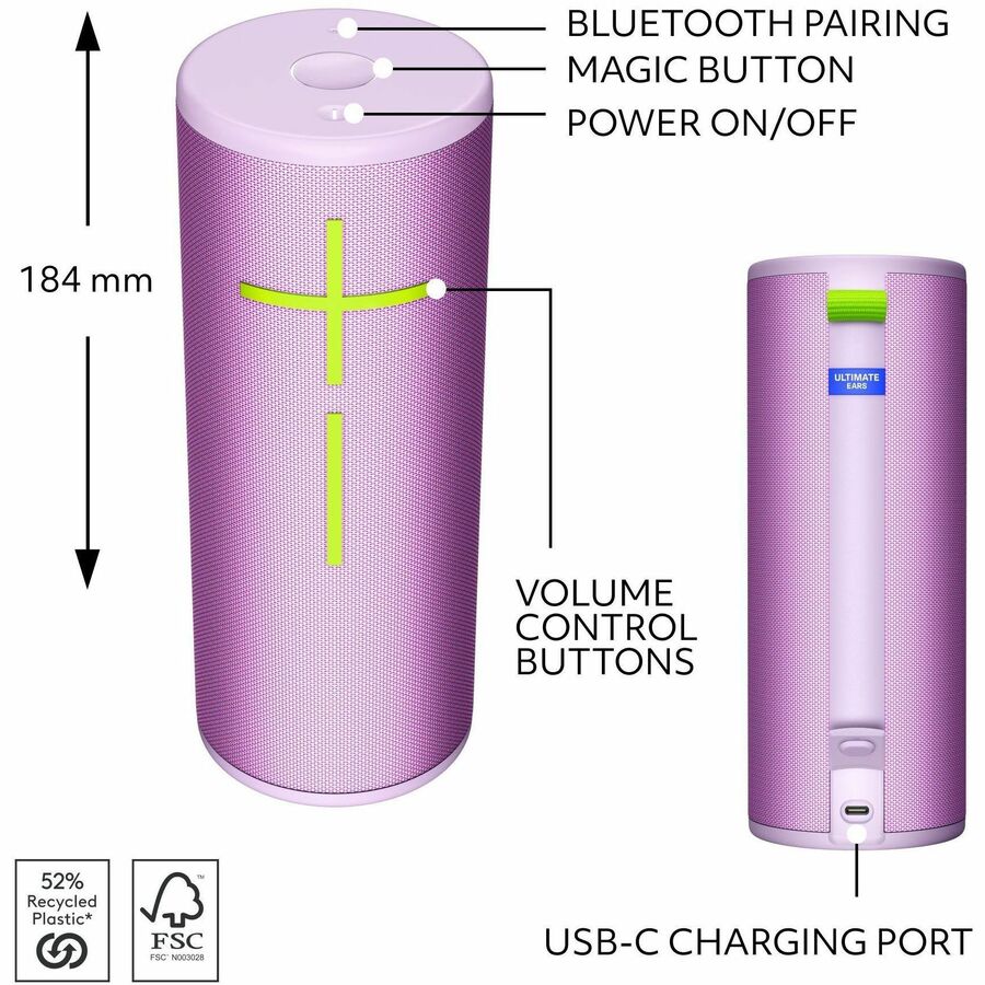 Alternate-Image5 Image for Ultimate Ears BOOM 4 Portable Waterproof Bluetooth Speaker With 360-Degree, Bold, Immersive, Crystal-Clear Sound, Floating Speaker With 15-Hour Battery and 147ft (45m) Range, Lilac