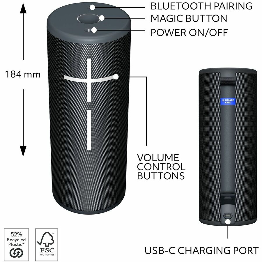 Alternate-Image5 Image for Ultimate Ears BOOM 4 Portable Waterproof Bluetooth Speaker With 360-Degree, Bold, Immersive, Crystal-Clear Sound, Floating Speaker With 15-Hour Battery and 147ft (45m) Range, Black