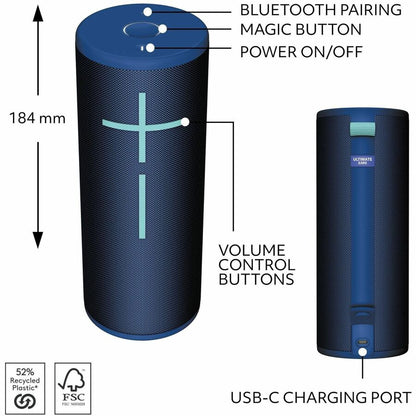 Alternate-Image5 Image for Ultimate Ears BOOM 4 Portable Waterproof Bluetooth Speaker With 360-Degree, Bold, Immersive, Crystal-Clear Sound, Floating Speaker With 15-Hour Battery and 147ft (45m) Range, Blue