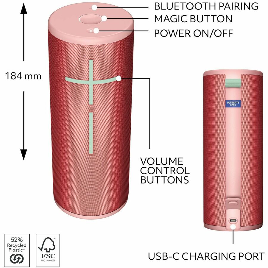 Alternate-Image5 Image for Ultimate Ears BOOM 4 Portable Waterproof Bluetooth Speaker With 360-Degree, Bold, Immersive, Crystal-Clear Sound, Floating Speaker With 15-Hour Battery and 147ft (45m) Range, Red