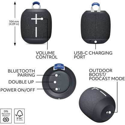 Alternate-Image4 Image for Ultimate Ears WONDERBOOM 4 Portable Waterproof Bluetooth Speaker With Big Bass and 360-Degree Sound, Dustproof Floating Speaker With 131ft (40m) Range, Black