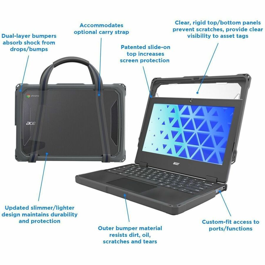 Alternate-Image1 Image for MAXCases Extreme Shell-F for Acer C736 Clamshell Chromebook 11" (Gray) New/Updated