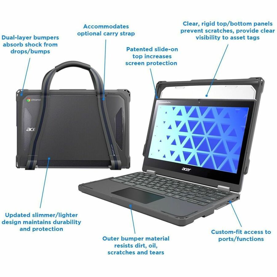 Alternate-Image1 Image for MAXCases Extreme Shell-F for Acer R756TN (Spin 511) & R753T/R753TN & R722T (Spin 311) Chromebook 11.6" (Gray/Clear)