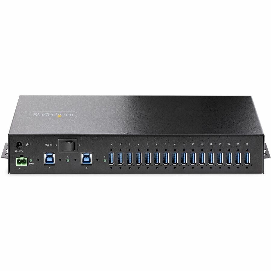 Alternate-Image2 Image for StarTech 16-Port Industrial USB 5Gbps Hub with Power Adapter, Mountable, Terminal Block Power, USB Charging, Dual-Host Hub/Switch, TAA