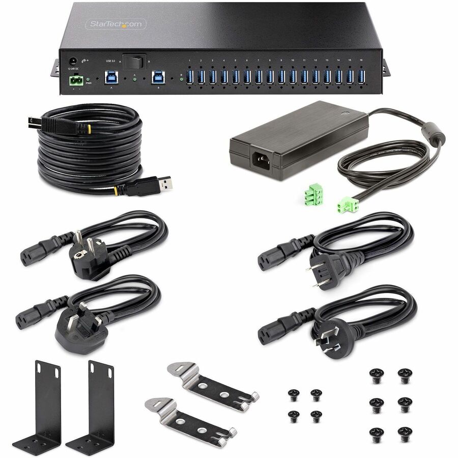 Alternate-Image9 Image for StarTech 16-Port Industrial USB 5Gbps Hub with Power Adapter, Mountable, Terminal Block Power, USB Charging, Dual-Host Hub/Switch, TAA