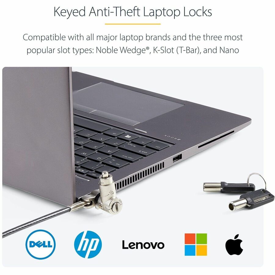 Alternate-Image1 Image for StarTech 25-Pack Universal Laptop Lock 6.6ft, Master Keyed Locking Cable, Security Cable, Compatible w/Noble Wedge&reg;/Nano/K-Slot, TAA