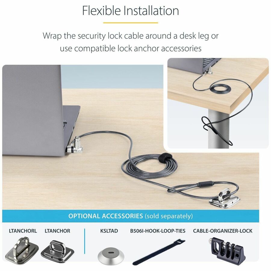 Alternate-Image5 Image for StarTech 25-Pack Universal Laptop Lock 6.6ft, Master Keyed Locking Cable, Security Cable, Compatible w/Noble Wedge&reg;/Nano/K-Slot, TAA