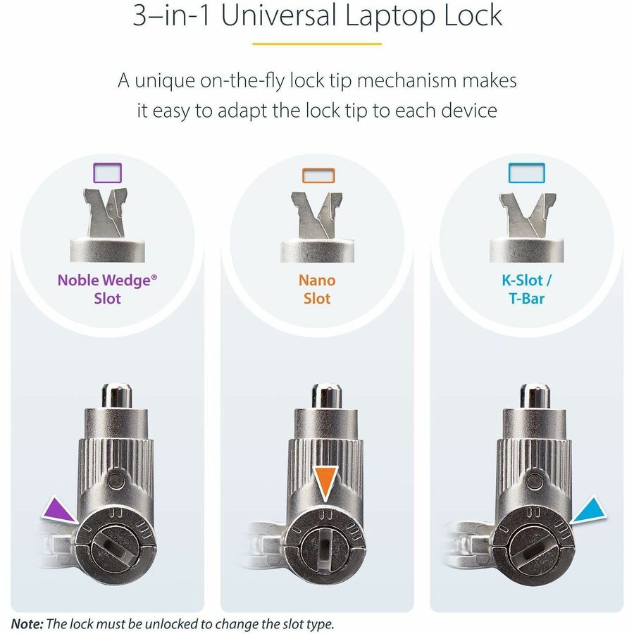 Alternate-Image3 Image for StarTech 25-Pack Universal Laptop Lock 6.6ft, Master Keyed Locking Cable, Security Cable, Compatible w/Noble Wedge&reg;/Nano/K-Slot, TAA