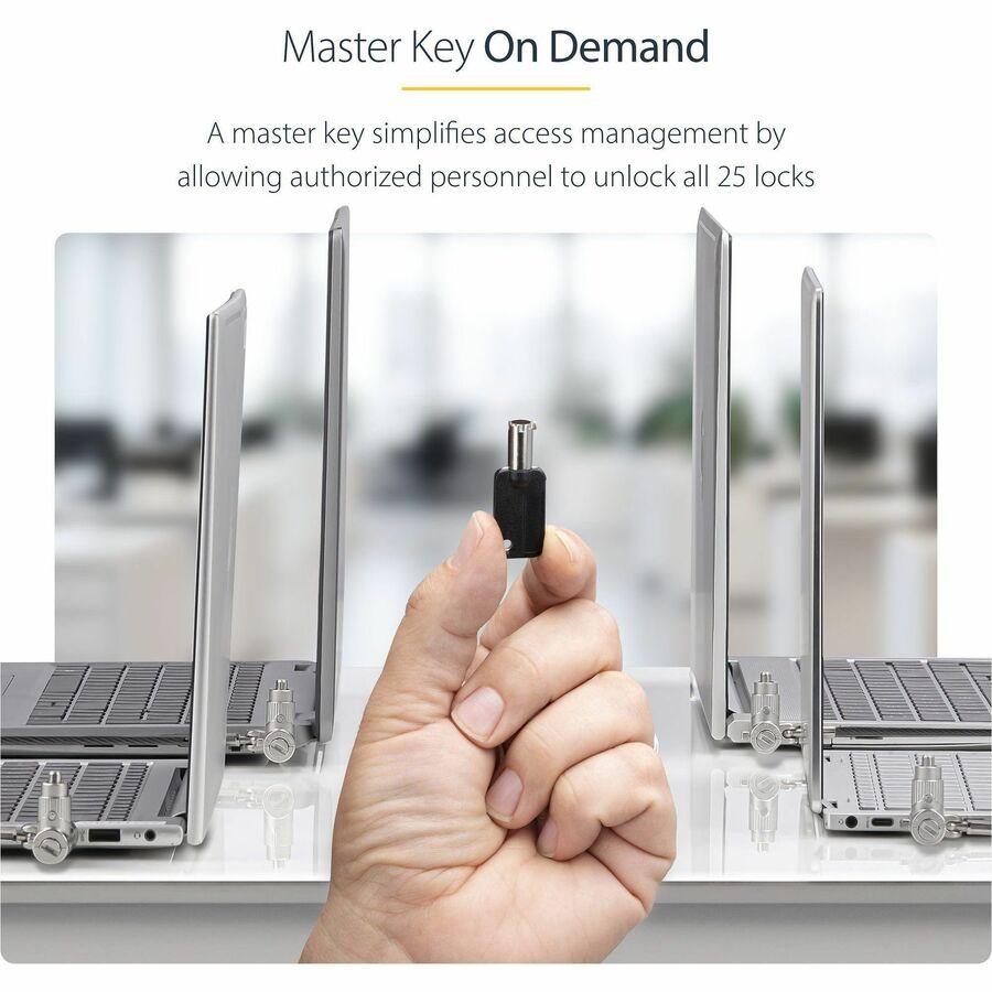 Alternate-Image2 Image for StarTech 25-Pack Universal Laptop Lock 6.6ft, Master Keyed Locking Cable, Security Cable, Compatible w/Noble Wedge&reg;/Nano/K-Slot, TAA