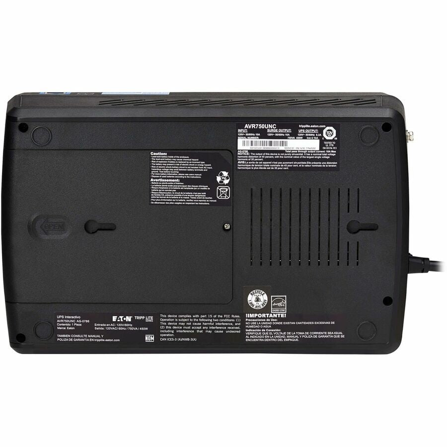 Bottom Image for Eaton Tripp Lite Series 750VA 450W 120V Line-Interactive Cloud-Connected UPS with Remote Monitoring, 12 NEMA 5-15R Outlets (6 Surge + 6 Surge and Battery Backup), 5-15P Plug, Desktop